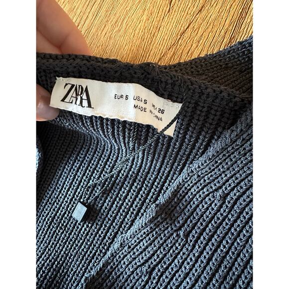 ZARA Midnight Blue Long Knit Cardigan Size Small - Picture 3 of 5